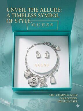 Guess Silver Charm Bracelet with Heart, Butterfly & Lock Charms